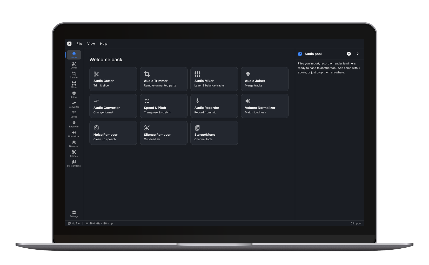 The dashboard — every tool one click away.