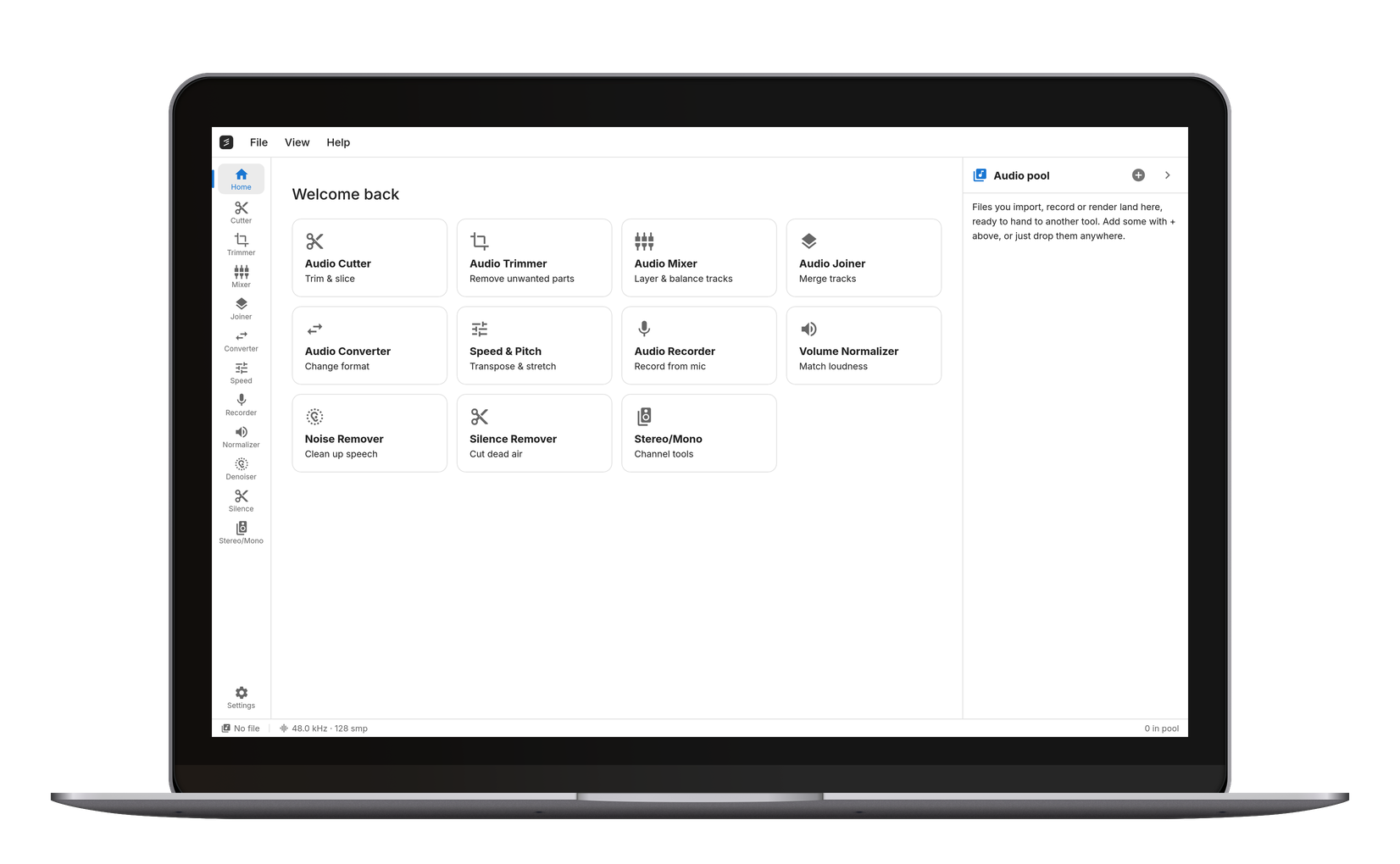 The dashboard — every tool one click away.