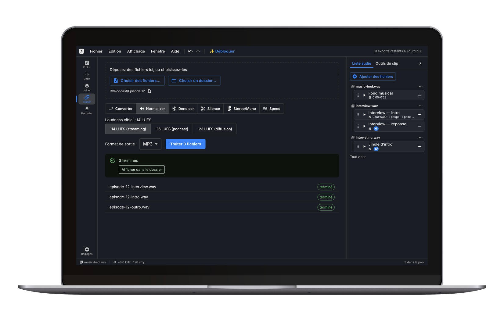 L'éditeur dans cut.audio Studio, l'application Windows