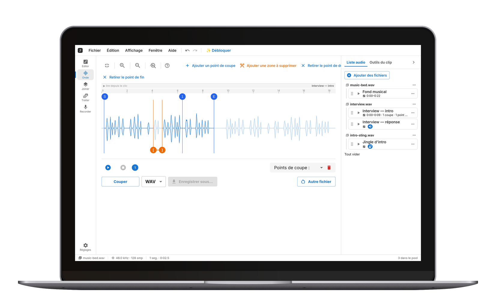 L'éditeur dans cut.audio Studio, l'application Windows