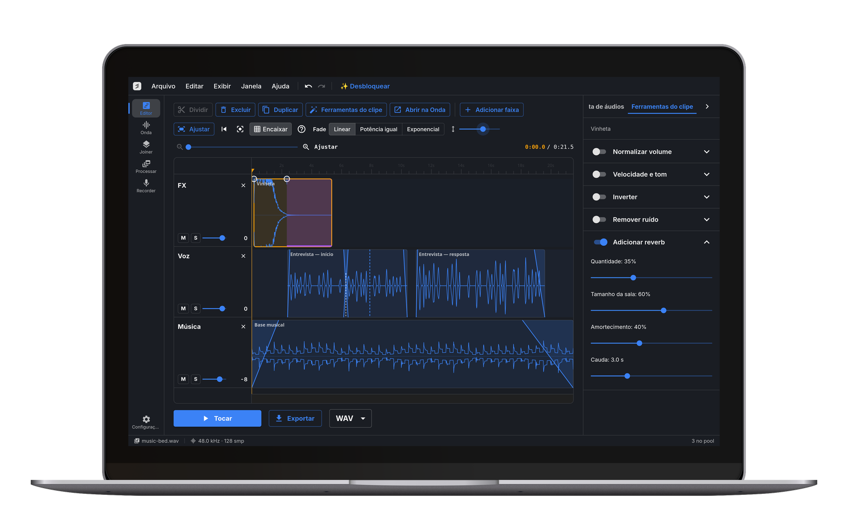 O editor no cut.audio Studio, o aplicativo para Windows