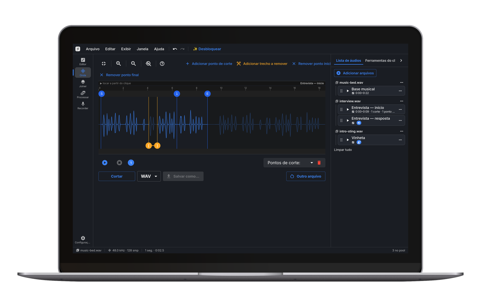 O editor no cut.audio Studio, o aplicativo para Windows