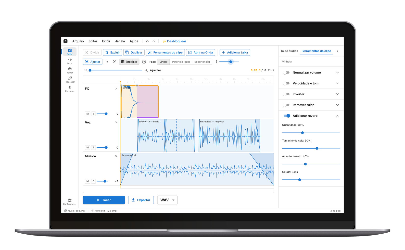 O editor no cut.audio Studio, o aplicativo para Windows