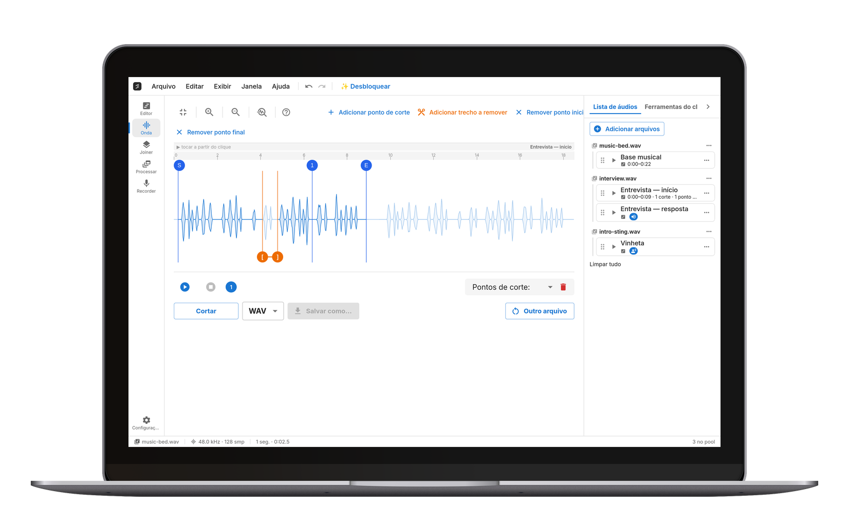 O editor no cut.audio Studio, o aplicativo para Windows