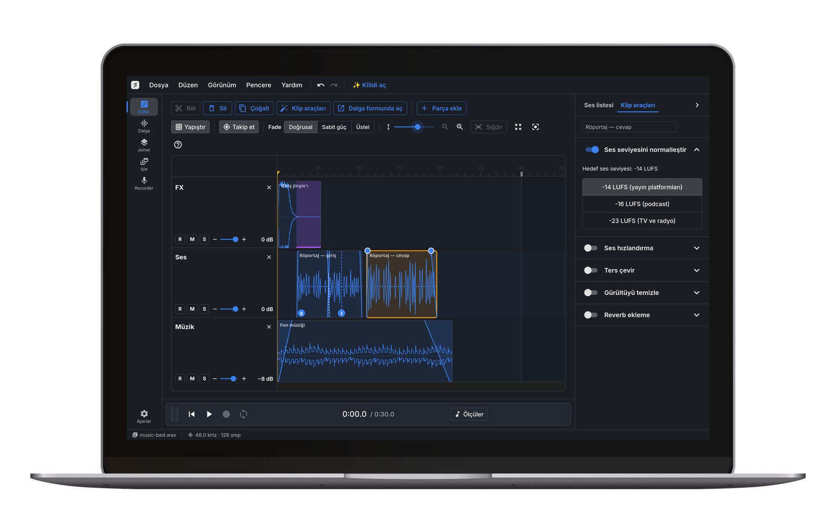 Windows uygulaması cut.audio Studio'daki düzenleyici