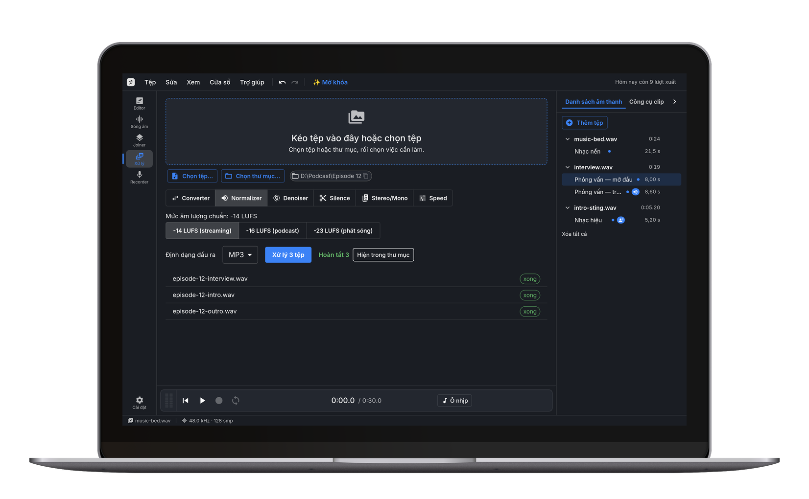 Trình chỉnh sửa trong cut.audio Studio, ứng dụng cho Windows
